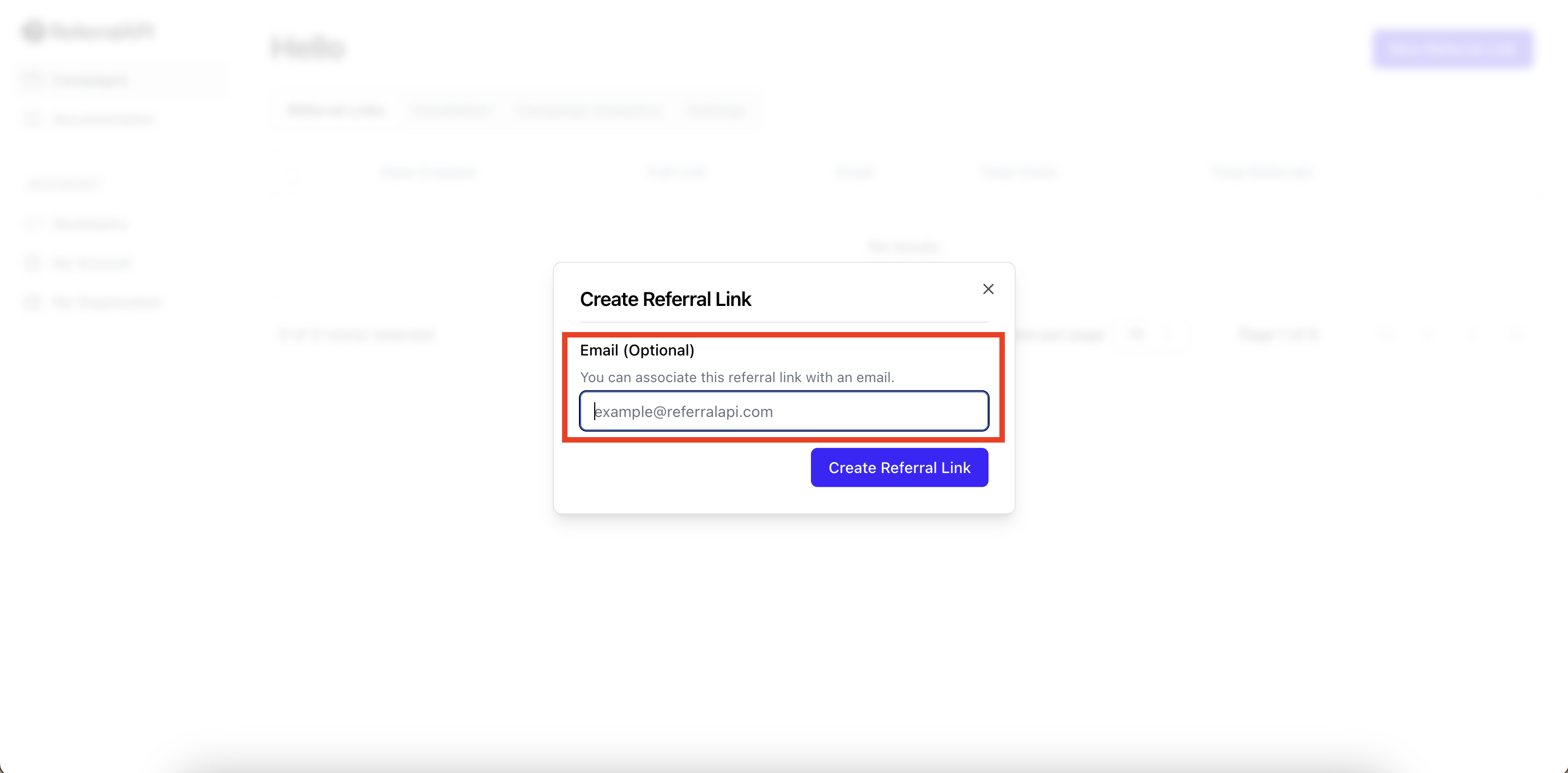 Optional Email Field For Creating Referral Link